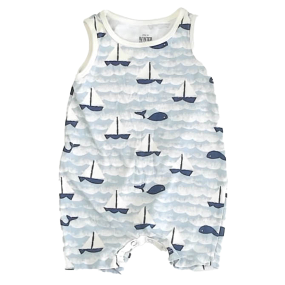 Winter Water Factory Boys Blue Sailboats Romper size: 3 Months